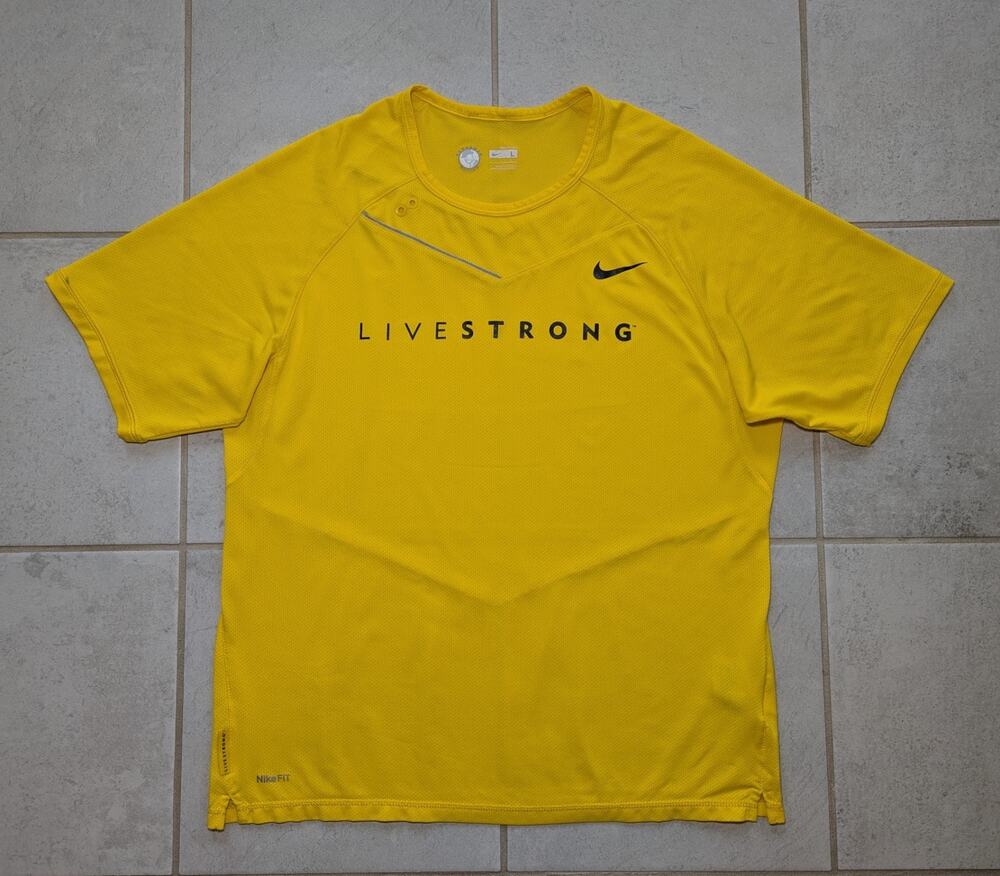 Nike Men's Large Livestrong Shirt Yellow Fit Dry Bowerman Series Cycling
